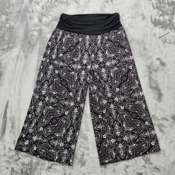 Apt. 9 Pants - Apt 9 Pants Womens L Black White Floral Pull On Ruched Waist Wide Crop Palazzo